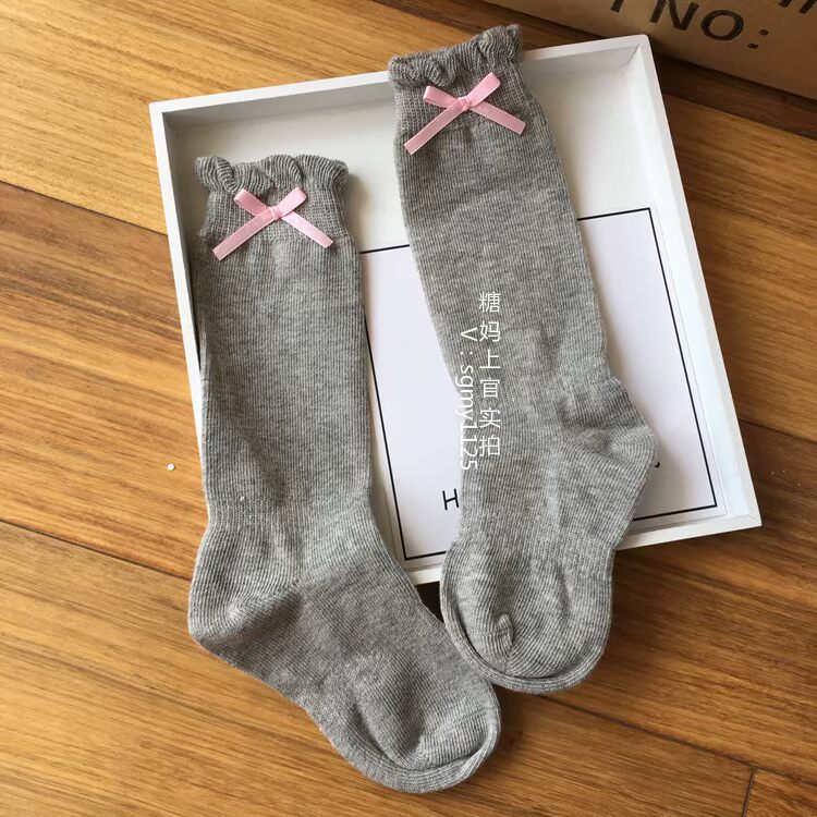 Bé vớ màu ống không có xương lỏng miệng chải bông cotton mùa xuân và vớ mùa thu xà cạp nơ không có chất huỳnh quang - Vớ tất lưới cho bé