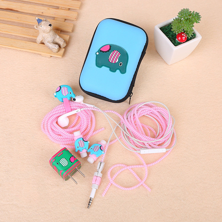 Cartoon charger take-up line storage bag 6-piece set Anti-break mobile phone data line protection rope storage bag set