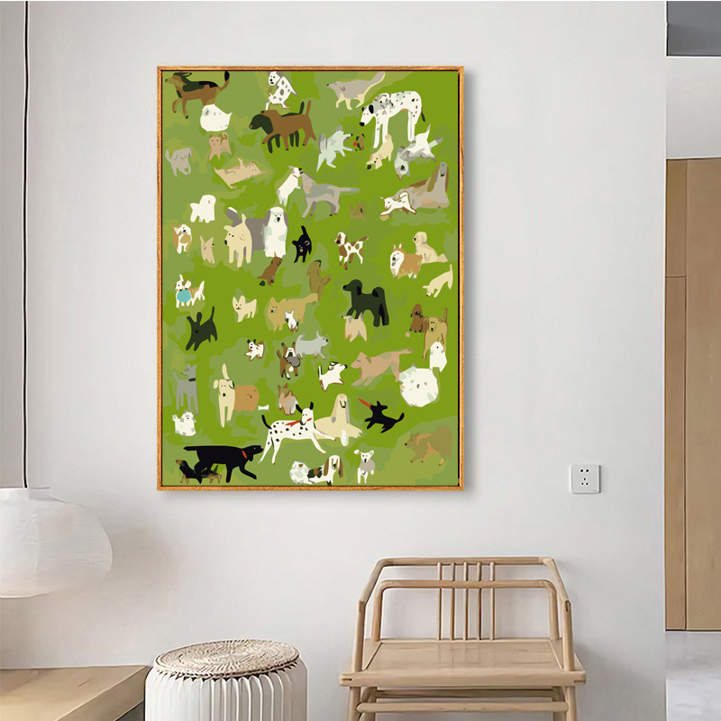 Painter Password Diy Digital Oil Painting Hand Painted Cartoon Animal Oil Color Painting Stuffed Pet Dog Decorative Art Paintings