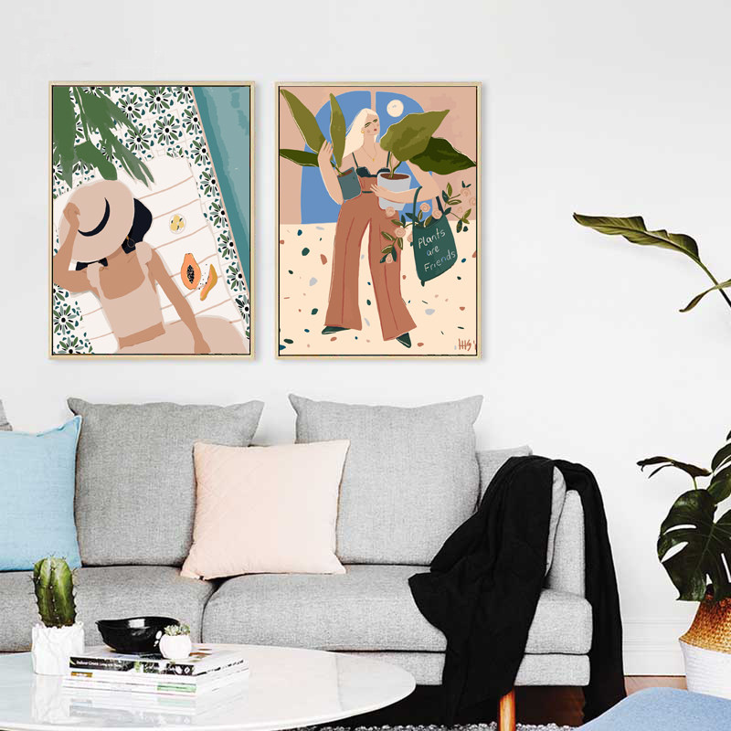 DIY digital oil painting girl hand-painted niche painting small fresh decorative painting Nordic filling simple hanging painting oil painting