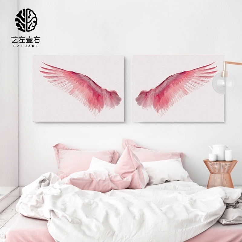 DIY digital oil painting hand-painted color painting bedroom background decoration hanging painting art little fresh pink angel wings