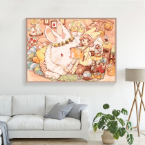 Upper color painting Fill color digital oil painting Diy healing oil color painting hand-cut children Decorative Painting Cartoon Rabbit girl