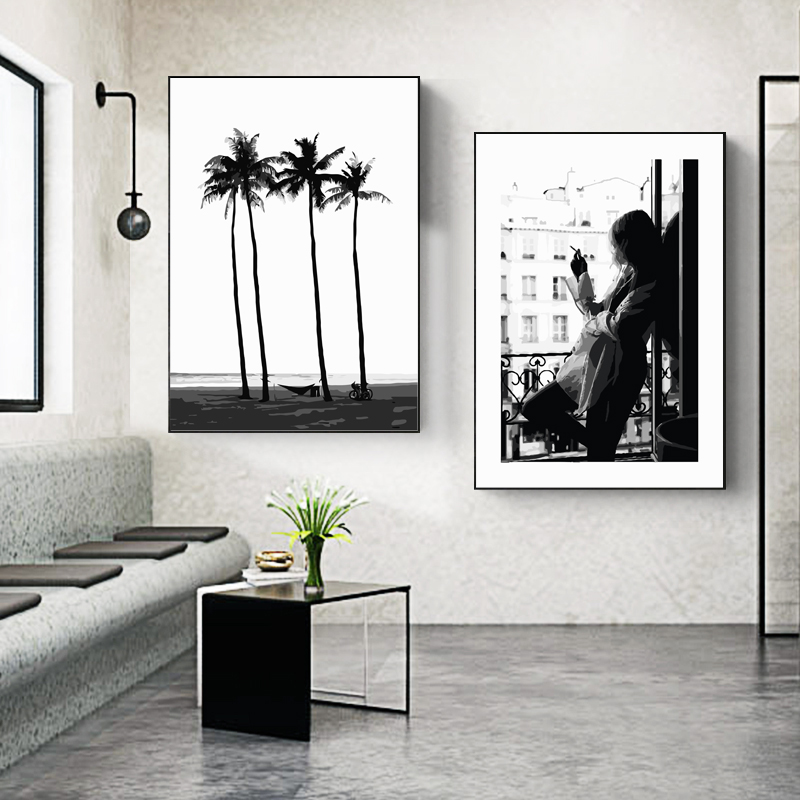 DIY digital oil painting small fresh photo decorative painting coloring hand-filled acrylic painting Nordic hanging painting black and white ins