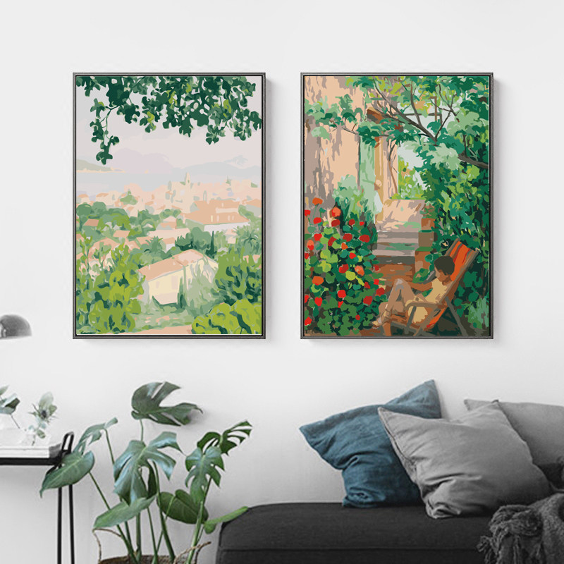 DIY digital oil painting Hand-painted hanging painting Filling oil painting Small fresh decorative painting Living room landscape Nordic niche ins