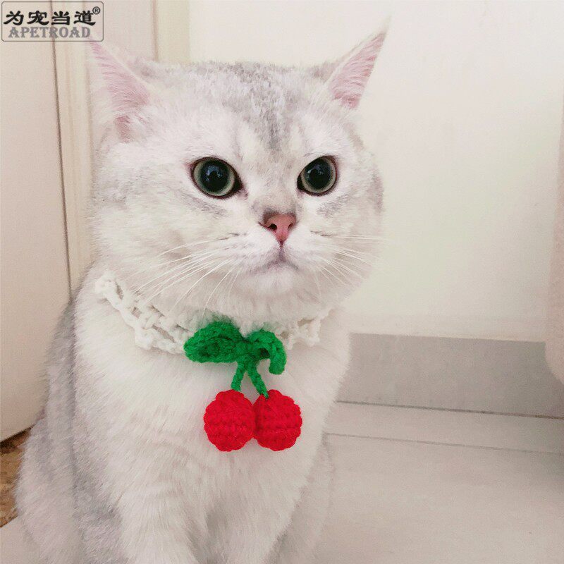 Small Cherry Neckline Pet Trinkets Kitty neckline Fruit Item Circle Hand Woven Mini Dog British Short Beauty Short