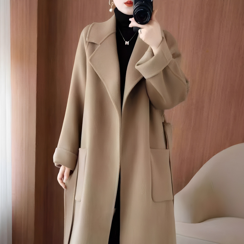2026 Autumn Australian Double-Sided Cashmere Coat for Women, Spring and Autumn Loose Fit, Slimming, Thickened, Long Over-The-Knee Woolen Coat