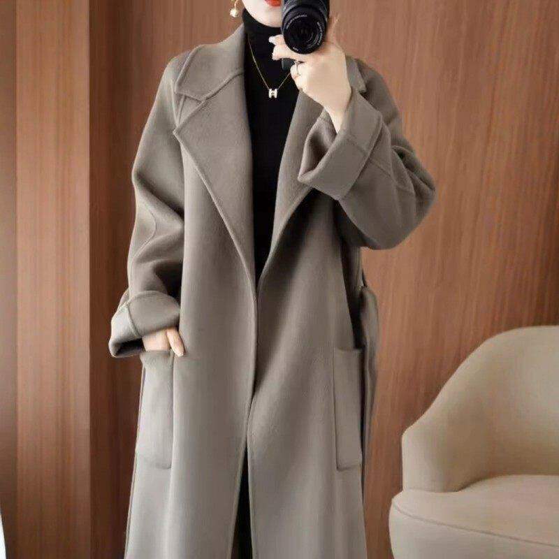 2026 Spring Double-Sided Cashmere Coat for Women, Spring and Autumn Loose Fit, Slimming, Thickened, Mid-Length, Over-The-Knee Woolen Coat