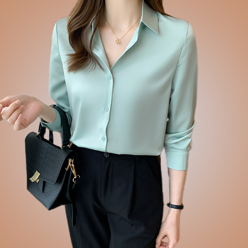 Acetate Satin Shirt for Women, Long-Sleeved, 2026 Spring New Style, Professional Formal Wear, High-End Drape, Anti-Wrinkle Satin Shirt