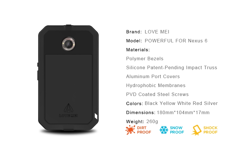 LOVE MEI Powerful Water Resistant Shockproof Aluminum Metal Case Cover for Moto Nexus 6