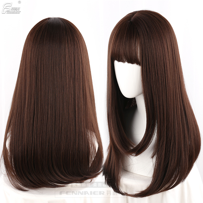Dark BrownFennell   female Long hair lolita Lolita natural jk shave lovely lo Milk gold Long straight hair cos Wigs