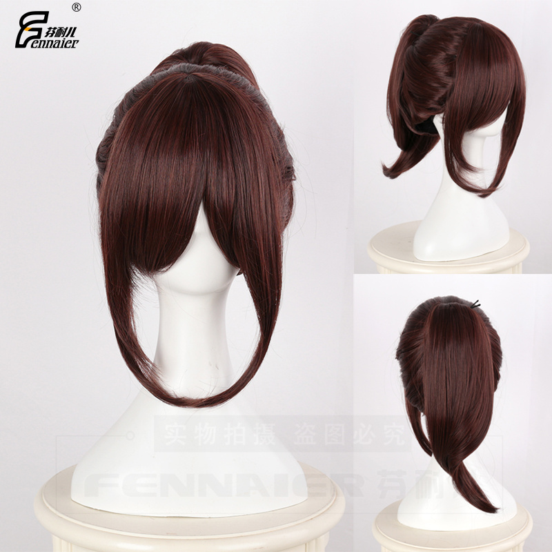 Fenair Foreign Trade Attack on Titan Mixed Color Dark Brown Single Ponytail Styled Split-Style Cos Wig