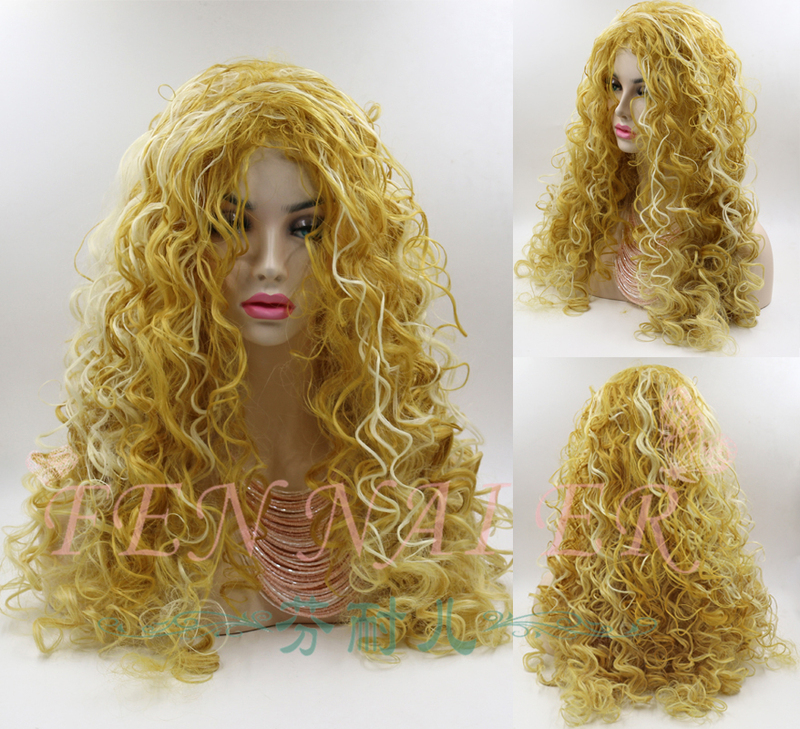 Fenair Screw Curls African Long Curly Hair Dreadlocks European and American Style Cosplay Women's Curly Hair Mixed Gold Wig