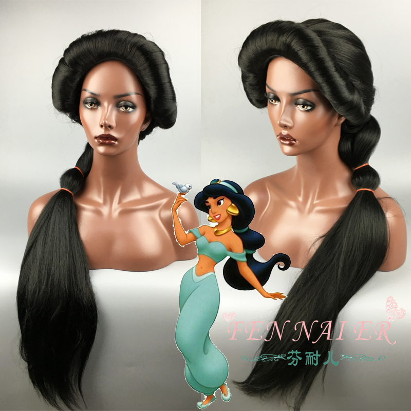 Fenner Aladdin's Magic Lamp Princess Jasmine One Thousand and One Nights Black Fluffy Long Braid Cosplay Wig