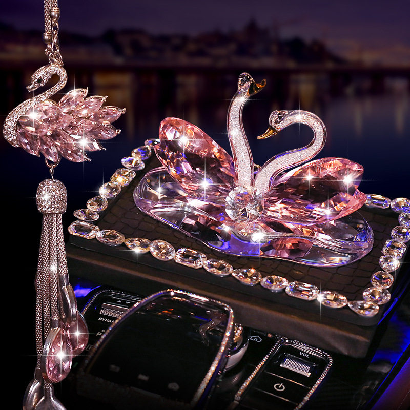 Car swing piece net red goddess Crystal swan in car Car Meter Personality Creative Decoration Inlaid Drill