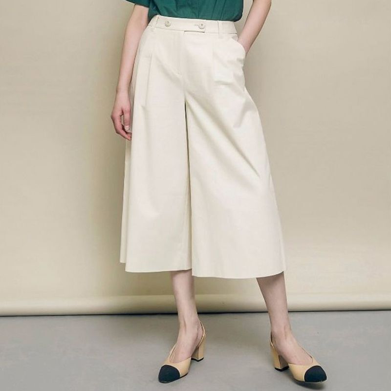Authentic Gejia Women's Clothing 2025 Spring and Summer New Fashion Versatile Wide-Leg Pants Cropped Pants Off-White Pants Thin Section