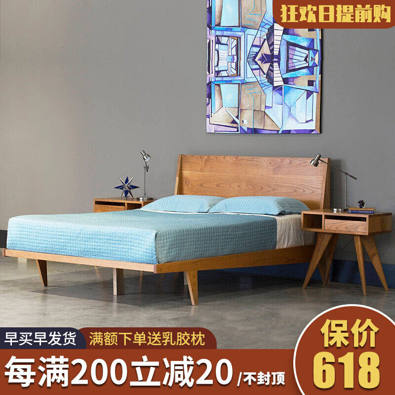 Person wood space Nordic full solid wood bed double 1 8 m modern minimalist single beds 1 5 master bedroom furniture custom-made