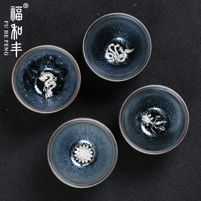 Dazzling oil drop Jianchon partridge Spotted Iron Tire Dragon Squalid Ceramic Tenu Silver Gongfu Tea Tasting Cup Single Cup