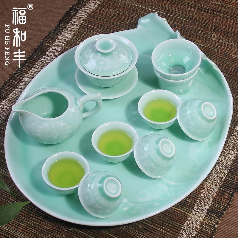 Celadon kung fu tea set set ceramic teapot tea sea tea cup tea plate exquisite gift box packaging nationwide