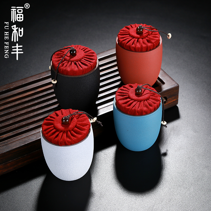 Fu and Feng portable tea leaf jars ceramic minimis size number travel wake tea pot black tea Pu'er tea seal storage tank
