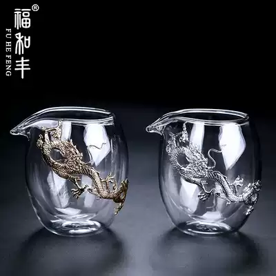 Thickened heat-resistant glass Road Cup hand-blown inlaid Dragon tea leak large Tea Tea Tea Tea Kung Fu accessories