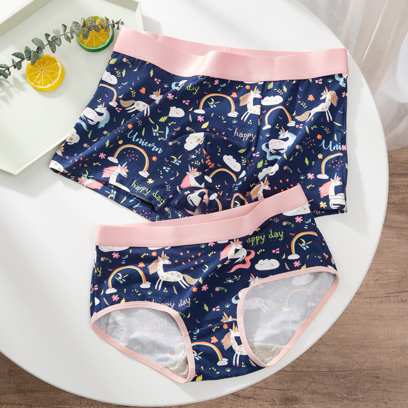 Couple underwear pure cotton cute suit Couple sexy Modal cartoon waist young men and women underwear new