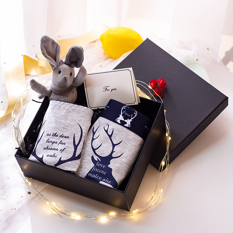 Gift box Lovers Briefs pure cotton suit Men's and women's underwear Ice Sexy Creative Birthday Gift 7 New Year's Eve