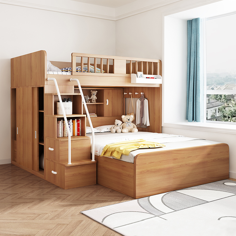 Children's Bed for Small Apartments, Interlocking Bunk Bed, Double-Decker Bed, Desk and Wardrobe Integrated, Bunk Bed with Upper and Lower Levels, High-Low Bed Children's Bed for Small Apartments, Interlocking Bunk Bed, Double-Decker Bed, Desk and Wardrobe Integrated, Bunk Bed with Upper and Lower Levels, High-Low Bed