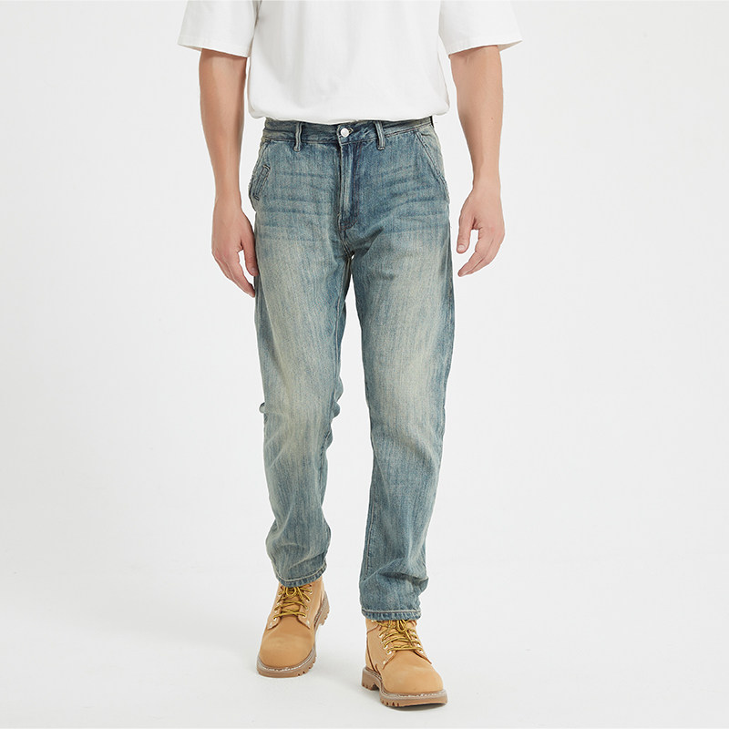 American workwear Amei Khaki washed and worn denim jeans fit well with tapered retro men's autumn and winter skinny pants