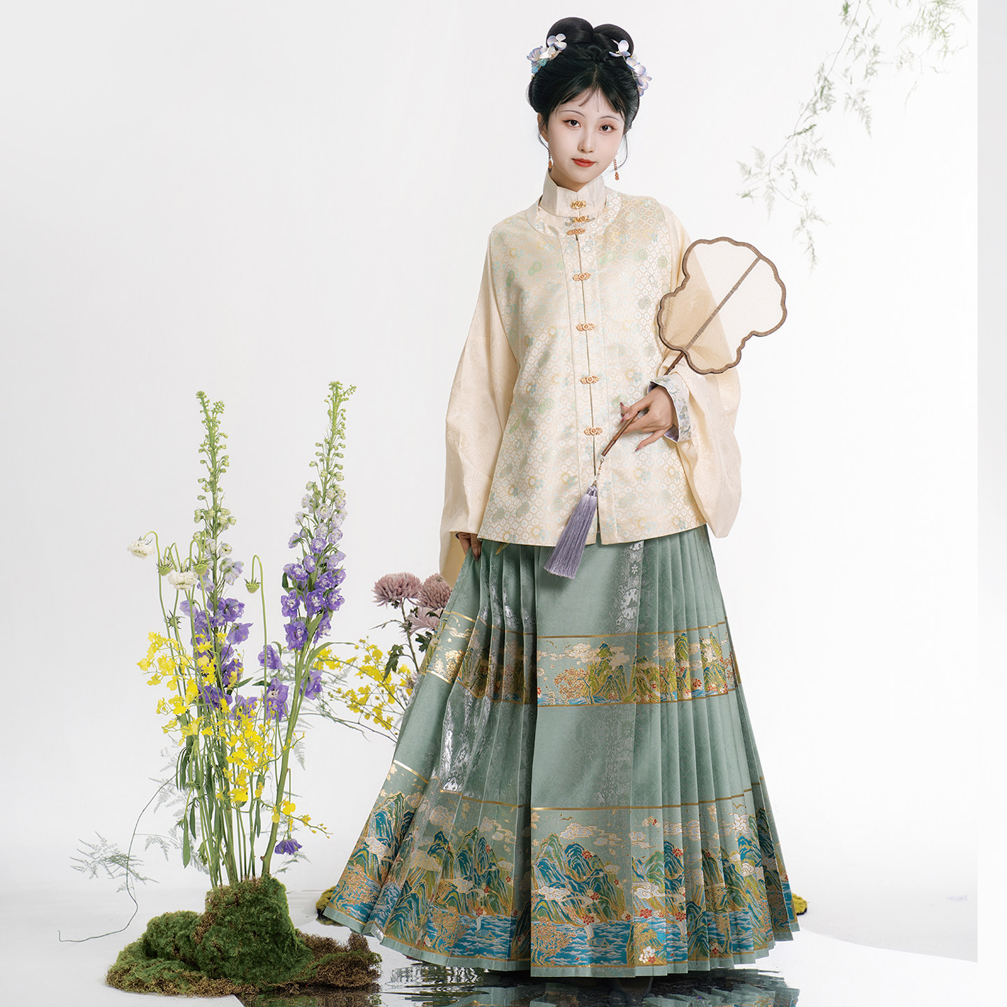 千里江山明制汉服：织金妆花纱马面裙，显瘦少女日常必备！-汉服半身裙 