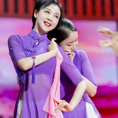 Spring/Summer 2025 short-sleeved elastic net practice suit, improved version of Ao Dai cheongsam, Chinese-style stage performance fashion show, Zen dress