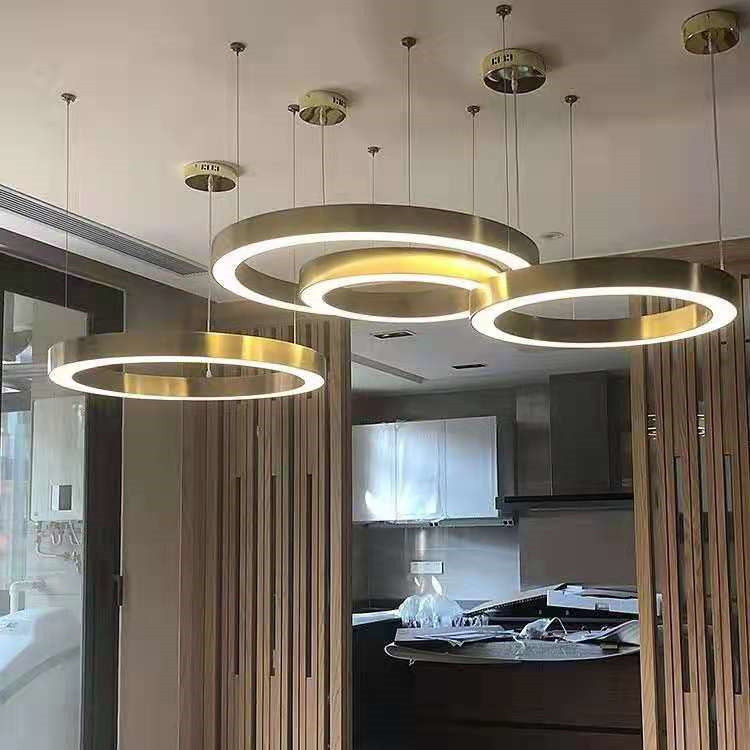 Custom post-modern ring wrought iron chandelier supermarket jewelry hotel villa lobby sample house display center dining room crystal lamp