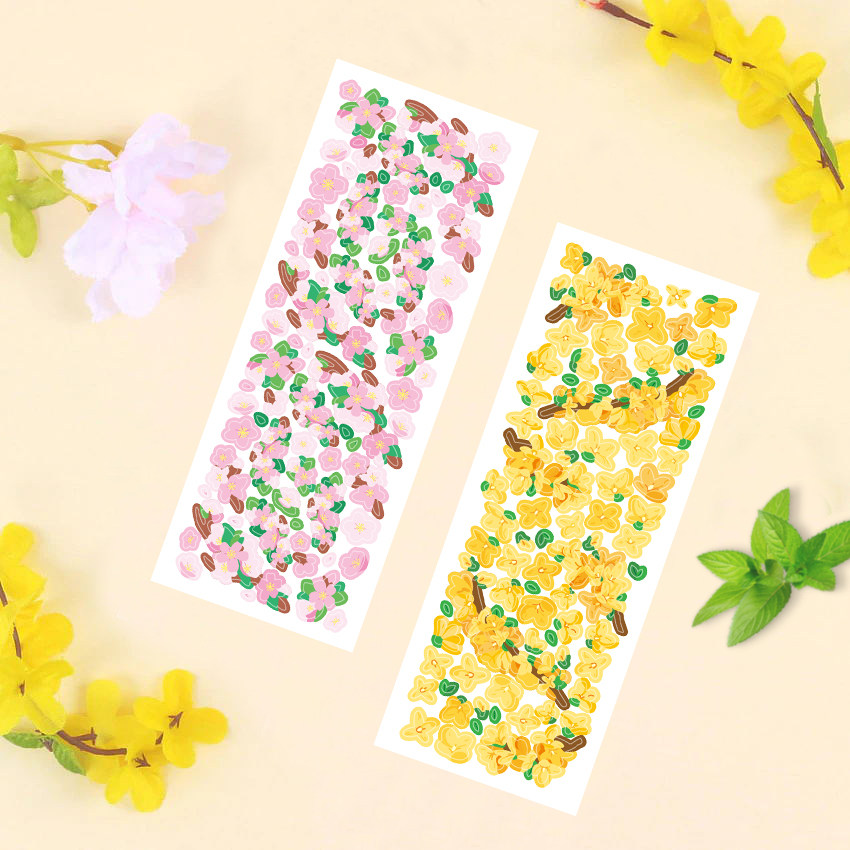 Korean flower stickers cherry blossoms greeting card stickers hand account mobile phone protective shell ipad photo album small card decoration material