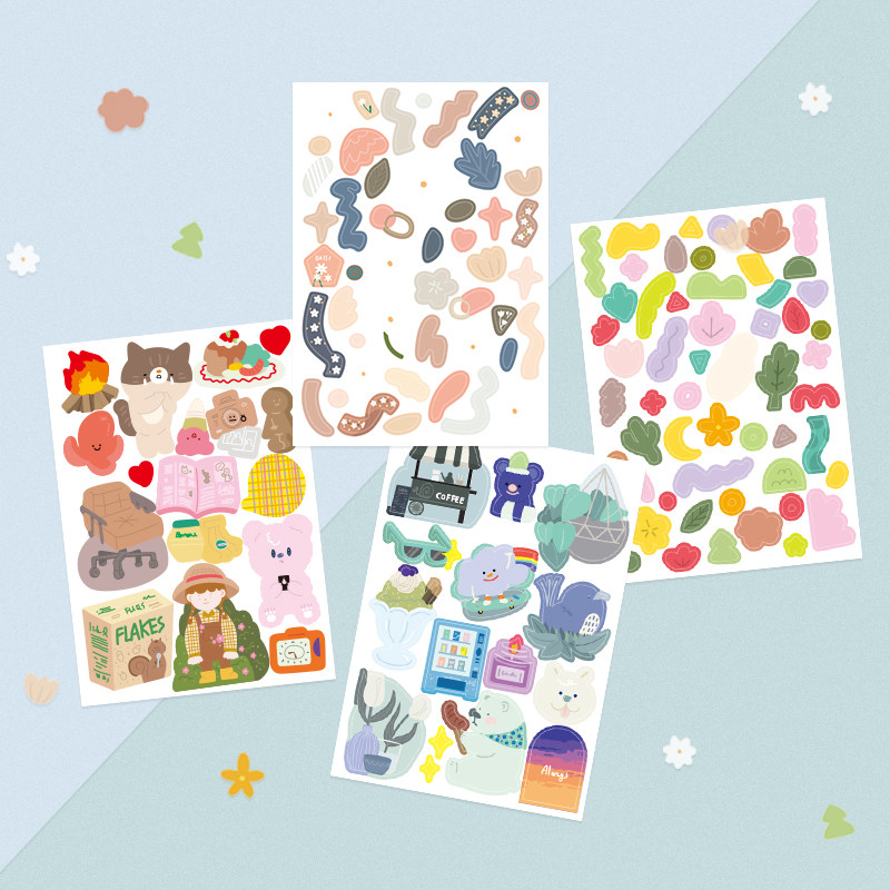 Korean ins cartoon hand account sticker photo decoration cute little animal goo card diary material sticker set