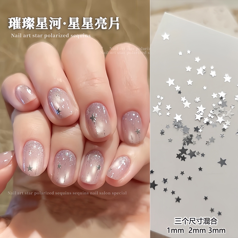 Trendy Silver Star Glitter Nail Art Mixed Size Five-Pointed Star Mini Ultra-Thin Nail Stickers Decorations