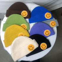 Cute smiley face wool line hat South Korea Dongdaemun Womens autumn winter 100 lap cute student Soft girl warm knit hat tide