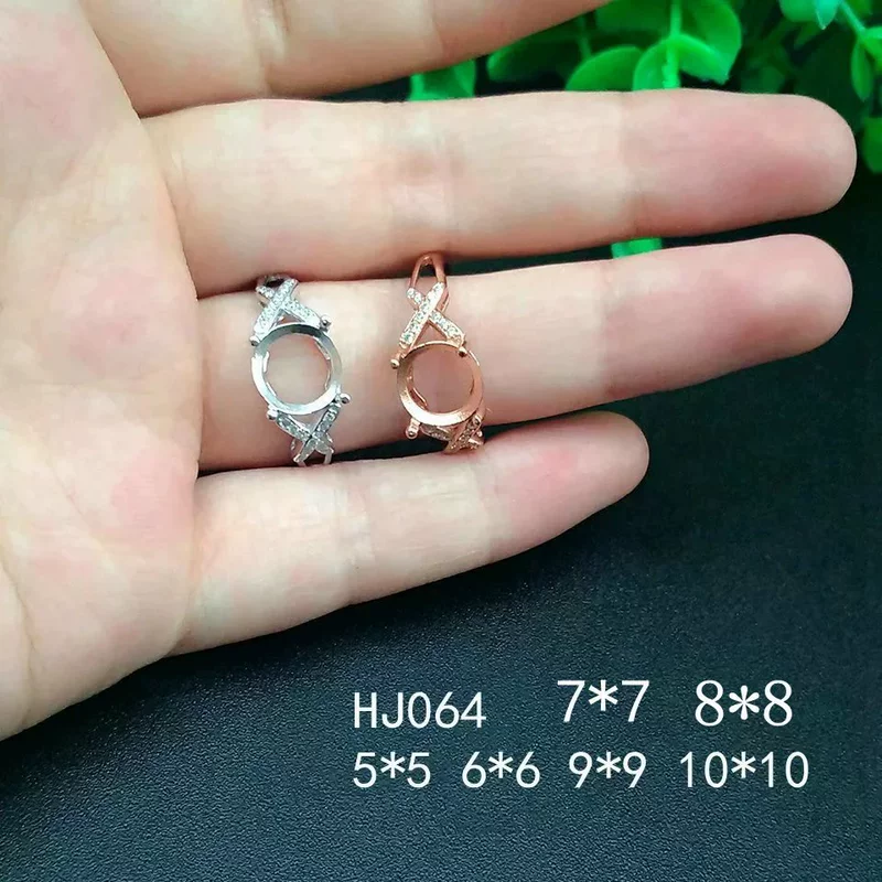 Vòng bạc 925 sterling 5 6 7 8 9 10 vòng xếp chồng trống hỗ trợ khảm ngọc mặt màu ngọc bích