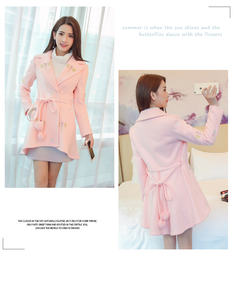 ATAR mùa thu và mùa đông mới thêu đính cườm áo len 2017 của phụ nữ swallowtail slim thời trang coat coat eo bột áo khoác da nữ xịn hàn quốc