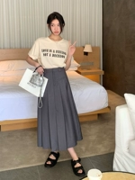 Длинная юбка, А-силуэт, высокая талия, в корейском стиле, средней длины