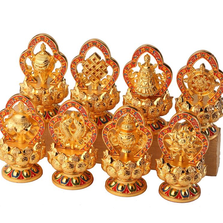 Tibetan tantric artifacts zinc copper alloy trumpet eight auspicious ornaments Nepal hand-painted Buddha auspicious eight treasures