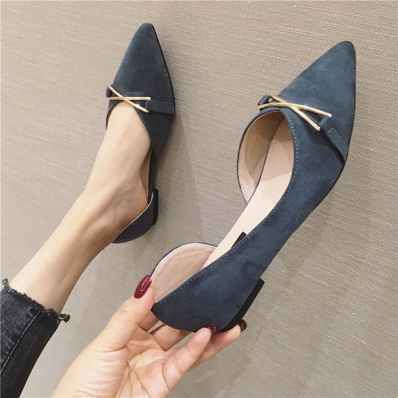 2022 spring new net red all-match pointed toe shallow mouth side empty boat shoes women's flat shoes women's fairy style evening shoes