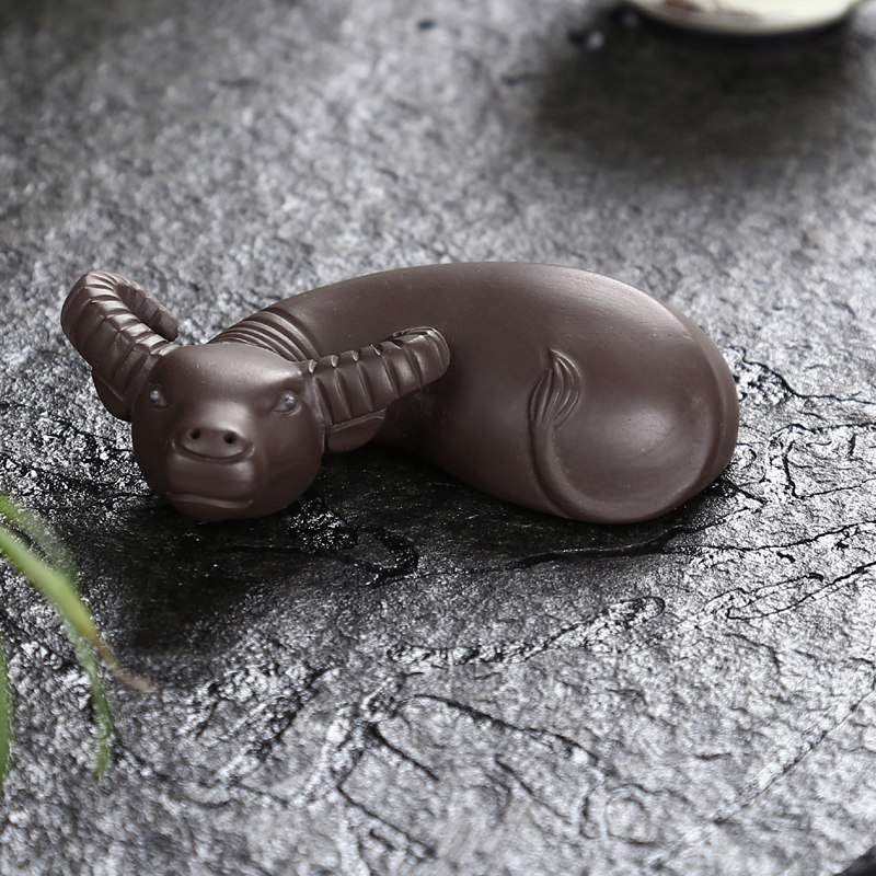 Grace purple sand calf tea pet authentic sculpture pure handmade boutique tea play ornaments black mud cow twist