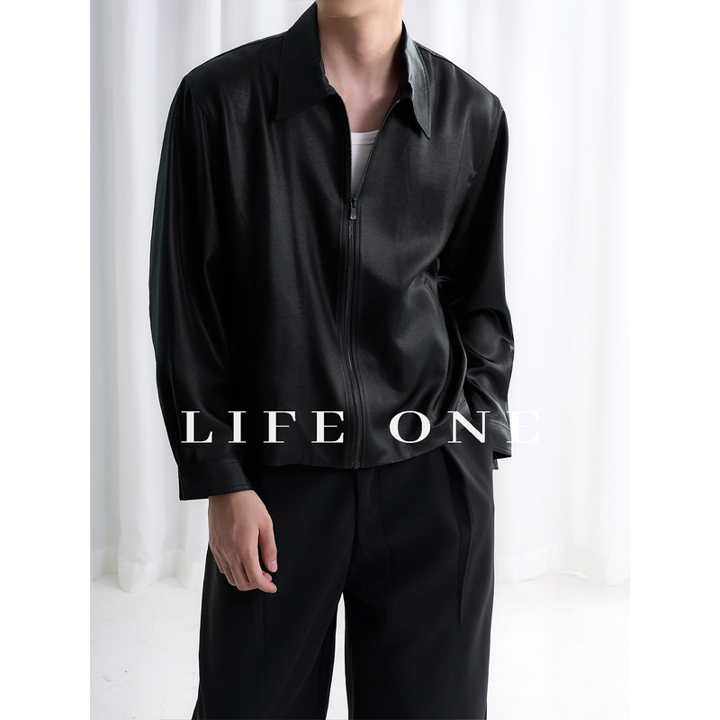 「Life One」Elegant Texture Imported Triacetate Matte Satin Leather-Feel Stand-Up Collar Casual Jacket, Quiet Luxury 「Life One」Elegant Texture Imported Triacetate Matte Satin Leather-Feel Stand-Up Collar Casual Jacket, Quiet Luxury