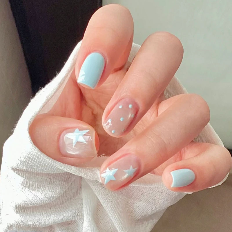 Summer's New Hot Item: Milky Blue Star Cat-Eye Press-On Nails, Fresh and Versatile for Everyday Wear, Short Style, Simple Design Nail Stickers Summer's New Hot Item: Milky Blue Star Cat-Eye Press-On Nails, Fresh and Versatile for Everyday Wear, Short Style, Simple Design Nail Stickers