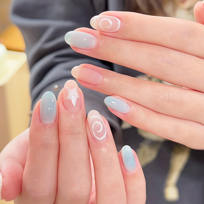 Cloud Star Light Blue Wearable Nail Polish Milky Light Blue Nude Transparent Color Changing Fresh Healing Gentle Spring and Summer Short Nail Art Stickers Cloud Star Light Blue Wearable Nail Polish Milky Light Blue Nude Transparent Color Changing Fresh Healing Gentle Spring and Summer Short Nail Art Stickers