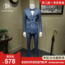 DANDY HOMME DOUBLE-BREASTED LIGHT-colored PLAID SUIT suit mens business casual professional dress three-piece suit