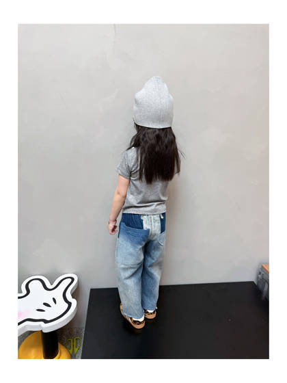 大金定制新款夏季定制男女童软牛仔拼布松紧腰牛仔长裤