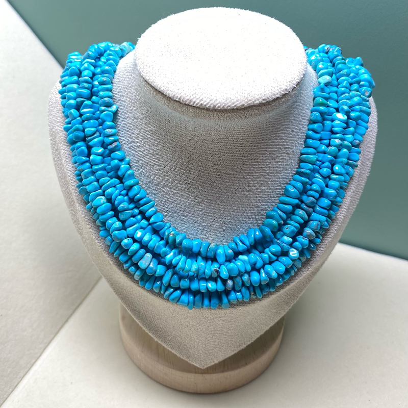 Natural Zakkri Electroplated American Blue Pine Gold Man High Porcelain Blue Turquoise Irregular Shaped Bead Necklace