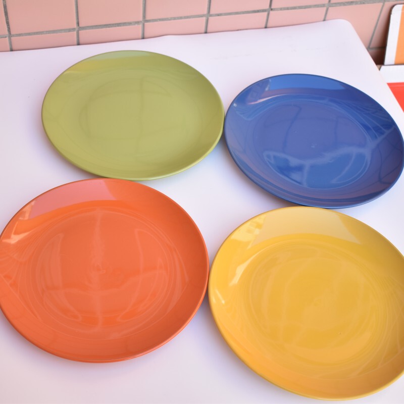 Large 10inch Commercial Ceramic Plate Candy-Colored Round Steak Western Food Pizza Buffet Breakfast Fruit Plate