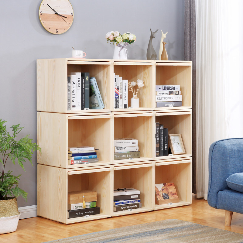 Crack storage cabinet flip-top storage cabinet free combination 30 35 40cm loose wood children's bookshelf lattice cabinet
