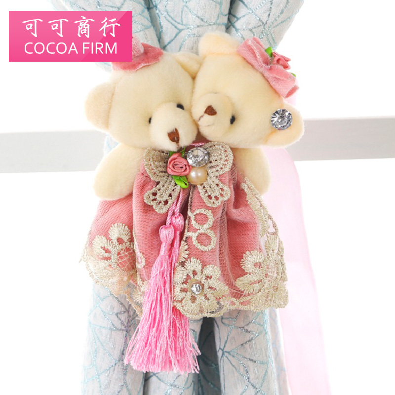 Creative Lace curtains Buttoned With Flowers Cartoon Little Bear Curtains Strap Han Style Cute Curtain Flowers Curtain Clips Curtain strap